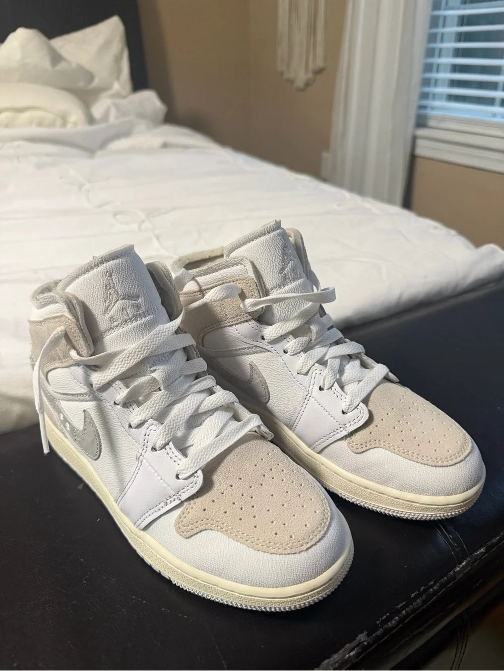 Jordan High-Top Sneakers in White and Beige
